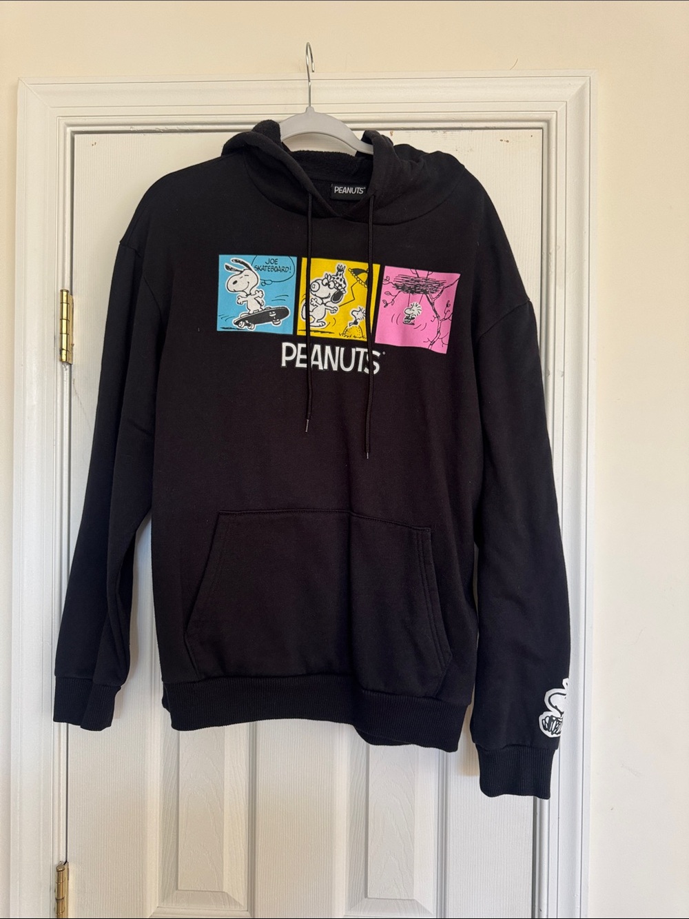 Peanuts Black Hoodie with Blue Yellow Pink Panels
